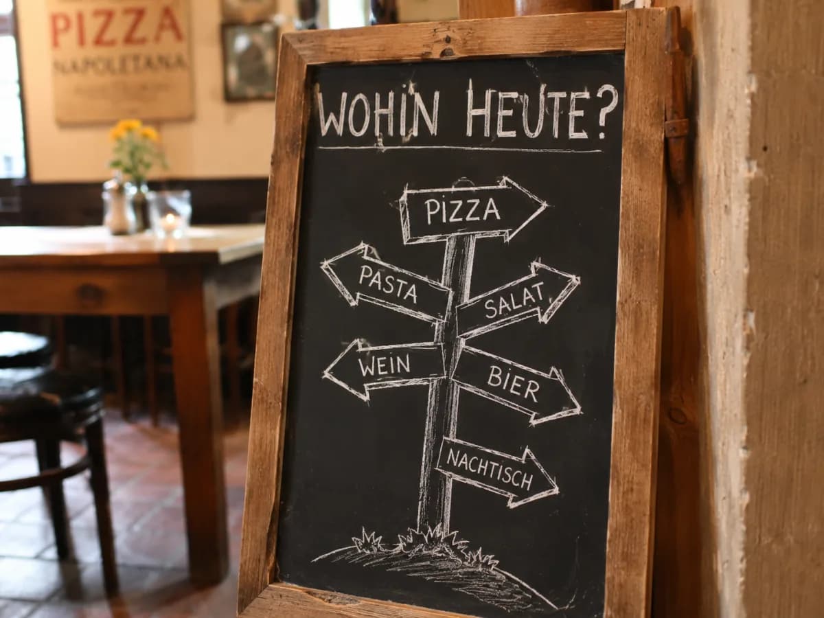Wegweiser-Schild im Restaurant — Migration von GloriaFood zu Menüheld